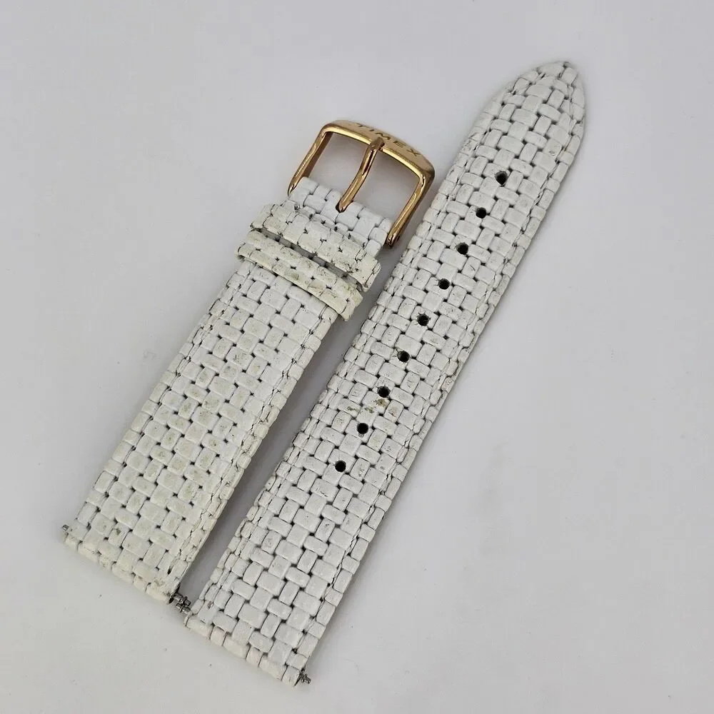 Timex 20MM White Leather Band Straps Gold Buckle